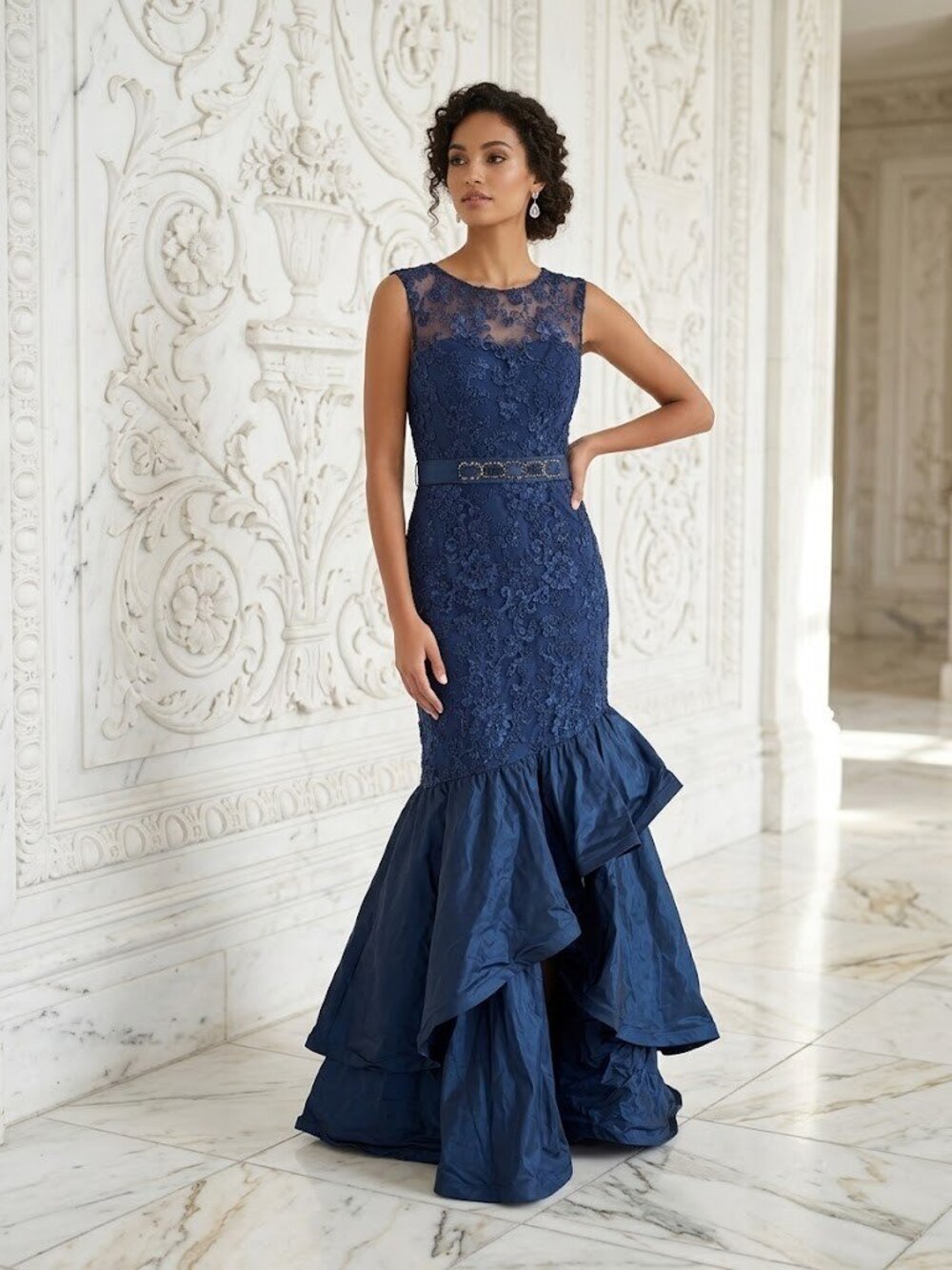 NWT Rickie Freeman for Teri Jon Lace & Taffeta Gown in Sapphire Blue Dress 16